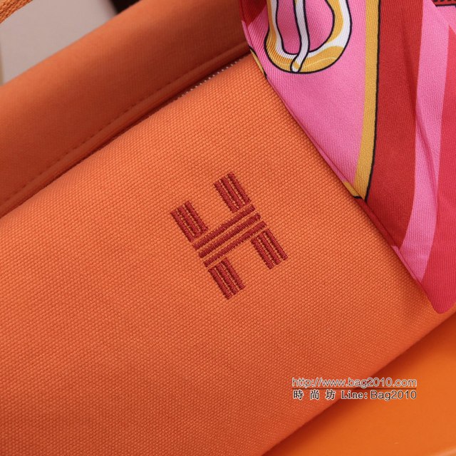 Hermes女包 愛馬仕飯盒包 Trousse Bride-A-Brace Hermes帆布便當包 橙色  tdh2163
